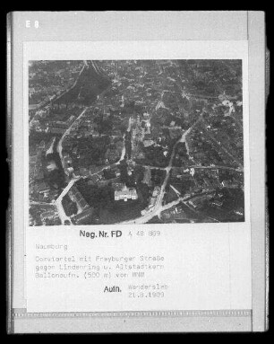 Naumburg. Domviertel mit Freyburger Straße gegen Lindenring und Altstadtkern, Ballonaufnahme aus 500 m Höhe von Westnordwest, Aufnahme 21. August 1909