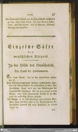 Einzelne Säfte des menschlichen Körpers