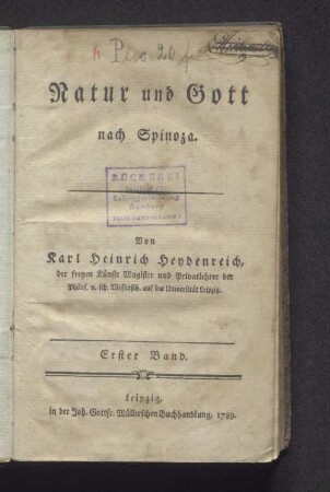 Bd. 1: Natur und Gott nach Spinoza