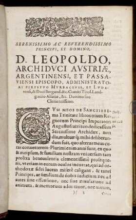 Serenissimo ... D. Leopoldo, Archiduci Austriae ...