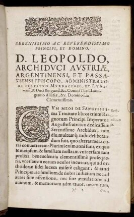 Serenissimo ... D. Leopoldo, Archiduci Austriae ...
