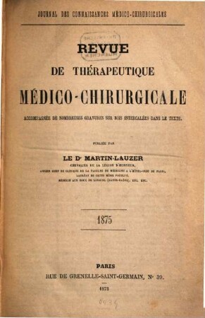 Revue de thérapeutique medico-chirurgicale. 1875 = A. 42