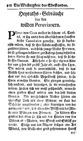 Heyraths-Gebräuche bey den wilden Peruvianern.