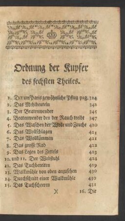 Ordnung der Kupfer des sechsten Theiles