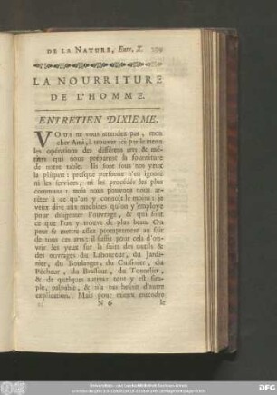 La Nourriture De L'Homme. Entretien Dixiéme.