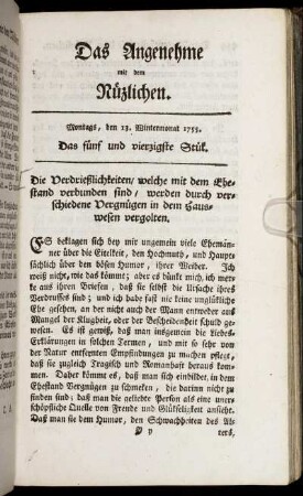 Das fünf und vierzigste Stück. Montags, den 13. Wintermonat, 1755.