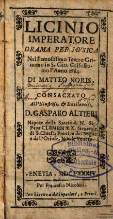 Licinio imperatore : drama per musica