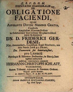 Disp. inaug. de obligatione faciendi
