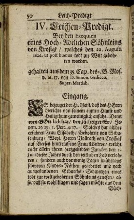 IV. Bey den Exequien eines Hoch-Adelichen Söhnleins von Krofigk/