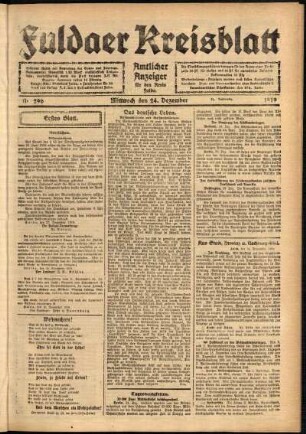 Erste Ausgabe vom Mittwoch, den 24. Dezember 1919.