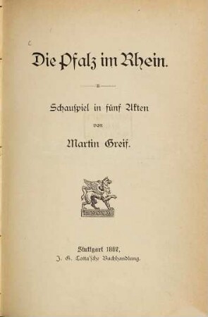 Die Pfalz im Rhein : Schauspiel in 5 Akten
