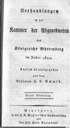 1,4: Landtag Württemberg - Kammer 2, Protokolle, 1820-1847, Bd. 4