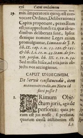 Caput Undecimum. De Servis constituendis, item manumittendis, an Nutu id fieri possit?