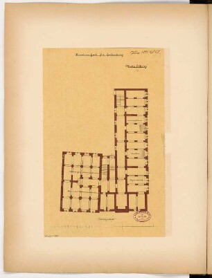 Knabenschule, Eilenburg Monatskonkurrenz Juni 1881: Grundriss Keller; Maßstabsleiste