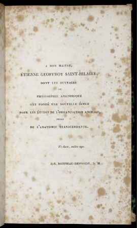 A Mon Maitre, Etienne Geoffroy Saint-Hilaire,
