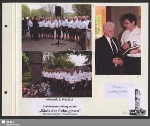 Der Präsident des Sächsischen Bergsteigerchores, Carsten Jandura, überreicht dem Vereinsvorstand der Gedenkstätte das Buch „Bergfreundschaft“ aus der Chronik des Sächsischen Bergsteigerchores „Kurt Schlosser“