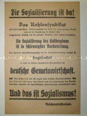 Maueranschlag zur Verkündung der Verstaatlichung des Kohlesyndikats