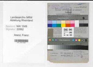Entnazifizierung Franz Arenz , geb. 16.02.1889 (Kaufmaennischer Angestellter)