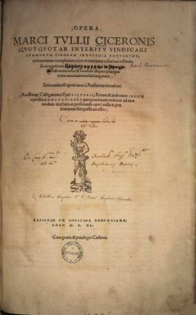 Opera Marci Tvllii Ciceronis : Qvotqvot Ab Interitv Vindicari Svmmorvm Virorvm Indvstria Potvervnt, 2. Orationibus Constat