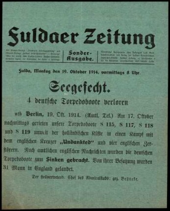 Erste Ausgabe vom Montag, den 19. Oktober 1914.