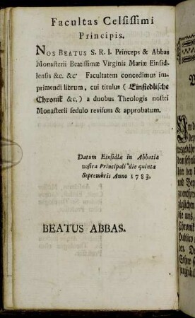 Facultas Celsissimi Principis.