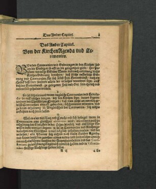 Das Ander Capitel. Von der KirchenAgenda und Zeremonien.