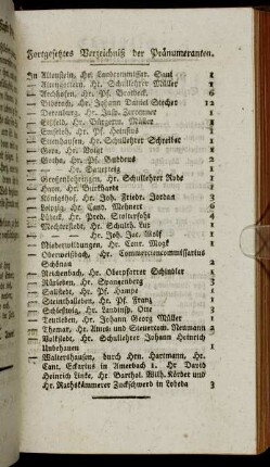 Fortgesetztes Verzeichniß der Pränumeranten.