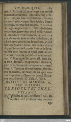 Institutio Magica. 12. Pro Curiosis. Curiosus Et Christianus