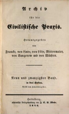 Archiv für die civilistische Praxis. 29, 29. 1846