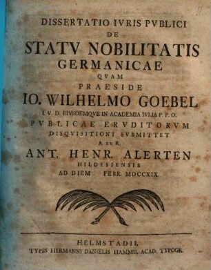 Diss. iuris publ. de statu nobilitatis Germanicae