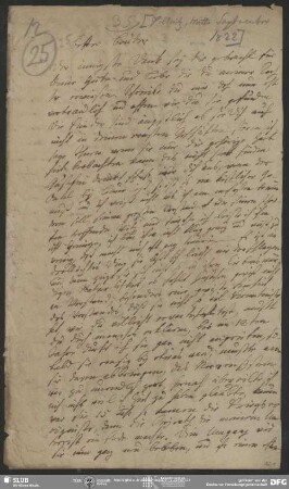 Eigenh. Brief von Charlotte Ernst an August Wilhelm von Schlegel, Pillnitz, Mitte Sept. 1822