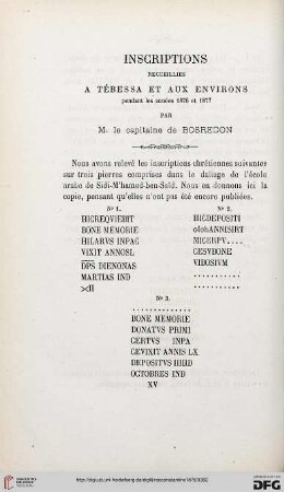Inscriptions recueillies à Tébessa et aux environs pendant les années 1876 et 1877