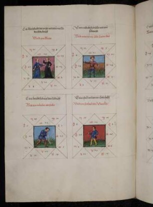 Gradbilder (Prognose) zum Sternbild Steinbock: 1. Mörder; 2. jemand, der sich selbst schadet; 3. Arbeiter oder Völler; 4. Gaukler
