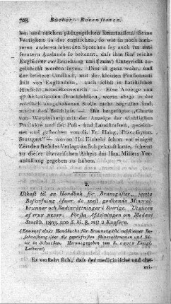 Utkast til en Handbok för Brunsgäster, jamte Beskrifning öfwer de mest godkande Mineralbrunner och Badinrättningari Sverige / Utgiwen af Sven Hedin. - Stockholm, 1803