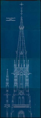 Marienkirche, Mühlhausen Wiederherstellung: Aufriss zur Wiederherstellung des Mittelturmes 1:25