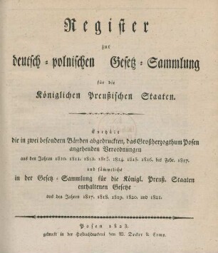 Register 1810/21: Register zur deutsch-polnischen Gesetzsammlung für die Königlichen Preußischen Staaten
