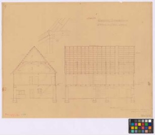 Oberscheibe ([Amtshauptmannschaft Annaberg]): Gehöft Bruno Schramm, Oberscheibe 30. - [Wohnhaus] (Querschnitt, Längsschnitt). - Punkt A (isometrische Darstellung)