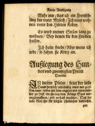 Außlegung des Hundert und zwentzigsten Psalm Davids.