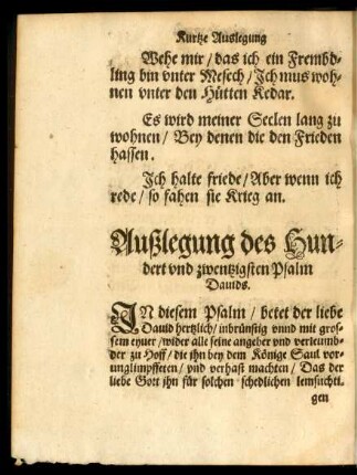 Außlegung des Hundert und zwentzigsten Psalm Davids.