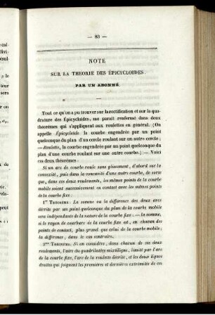 Note sur la théorie des épicycloides.