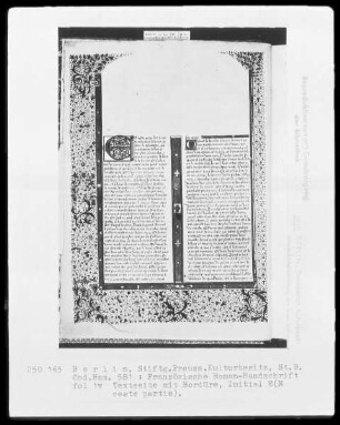 Französische Romanhandschrift über die Ritter der Tafelrunde — Initiale E(cceste partie), Folio 1verso