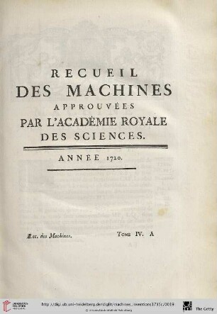 Recueil des Machines Année 1720