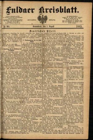 Ausgabe vom Samstag, den 01. August 1885.