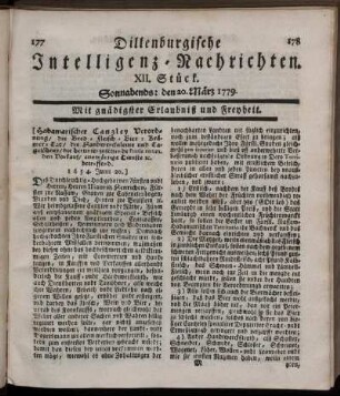 XII. Stück. Sonnabends: den 20. März 1779.