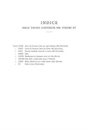INDICE DELLE TAVOLE CONTENUTE NEL VOLUME XV