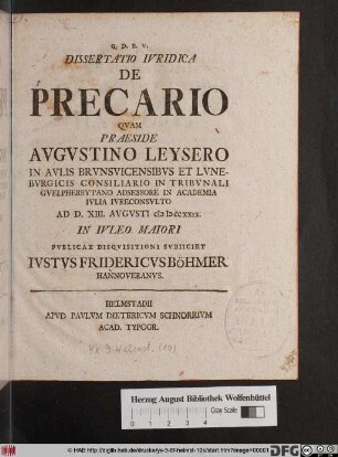 Dissertatio Ivridica De Precario
