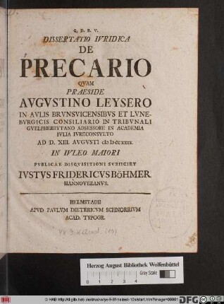 Dissertatio Ivridica De Precario
