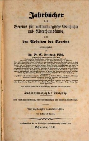 Jahrbücher des Vereins für Mecklenburgische Geschichte und Altertumskunde. 26, 26. 1861