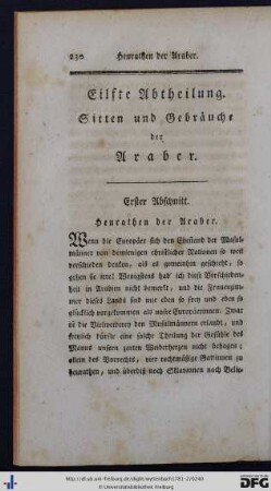 Eilfte Abtheilung. Sitten und Gebräuche der Araber.