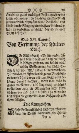 Das XVI. Capitel. Von Gerinnung der Mutter-Milch.